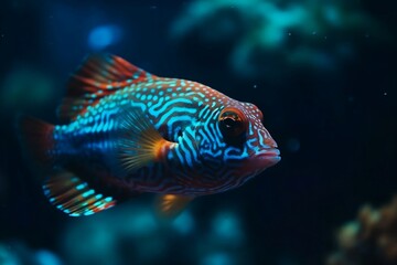 The ecosystem of the underwater world. Tropical fish. Colorful beautiful fish in the aquarium. Generative AI.