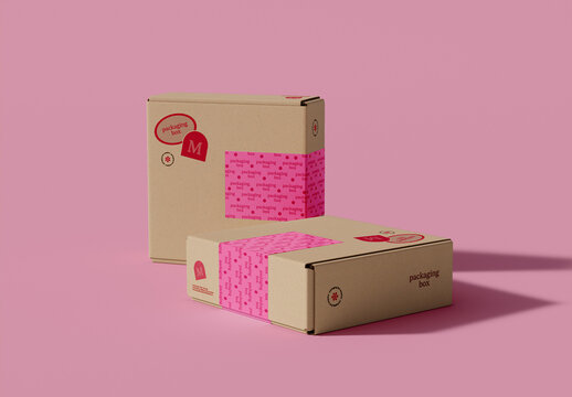 Two Cardboard Boxes with Tapes Mockup