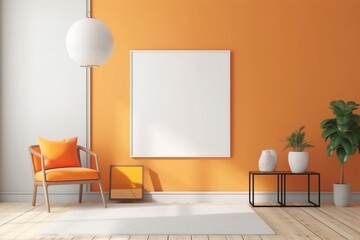 Fototapeta na wymiar Orange Living Room Interior Design, A Cozy and Inviting Space Created with Generative AI