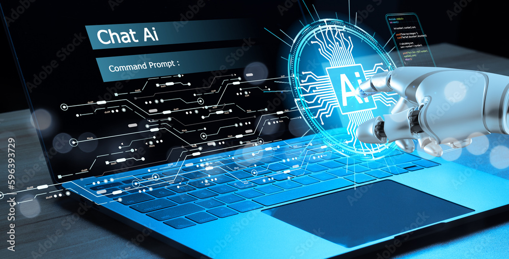 Poster robot hand chat with ai, artificial intelligence. technology smart robot ai concept, artificial inte