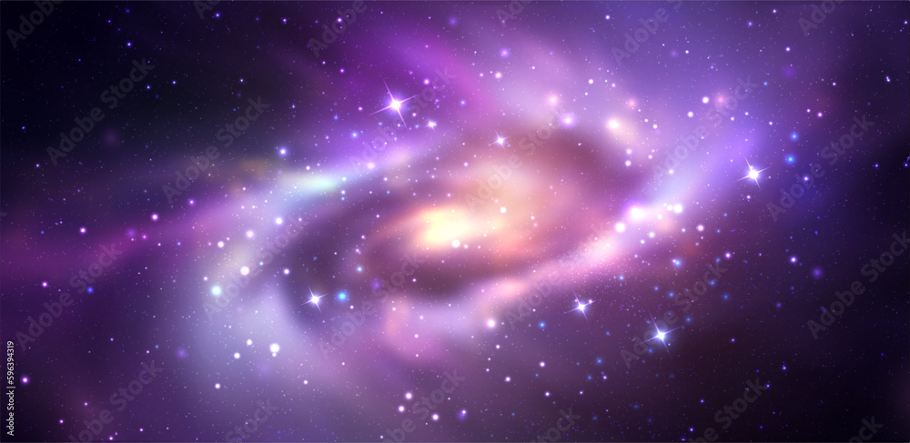 Wall mural space vector background with realistic spiral galaxy and shining stars