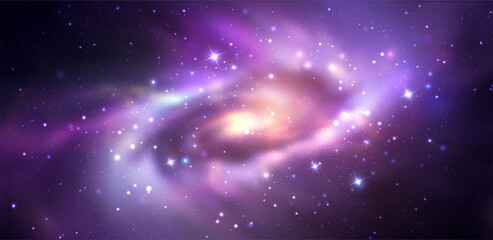 Space vector background with realistic spiral galaxy and shining stars