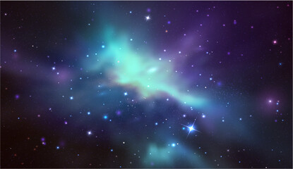 Space vector background with realistic nebula and shining stars. Magic colorful galaxy with stardust