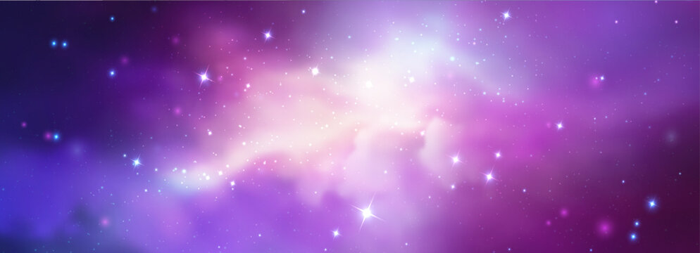 Space vector background with realistic nebula and shining stars. Magic colorful galaxy with stardust