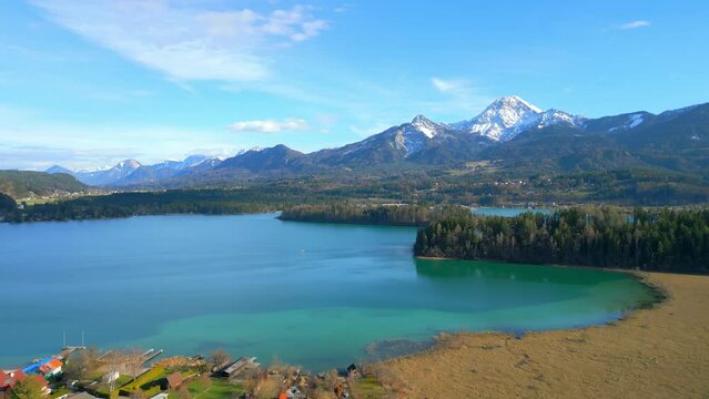 Beautiful Lake Faak in Austria also called Faaker See - aerial view - travel photography