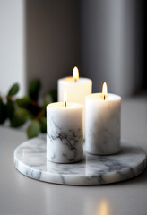 Fototapeta na wymiar Several wax candles on a marble stand. AI Generated