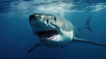 Frightening Encounter: Blue Ocean Menace - White Shark Attacks. Generative AI