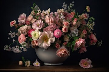 Exploring Nature's Beauty: A Bouquet of Spring Flowers in a Vase of Blossoms, Generative AI