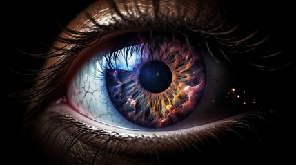 Stellar Vision: A Closeup of an Ocular with a Celestial Galaxy Inside. Generative AI