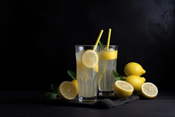Tantalizing Lemon Drink with Refreshing Ice Cubes - Perfectly Isolated Cocktail Beverage with Fruit Juice and Straws, Generative AI