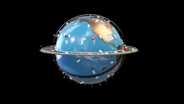 3d Earth with traffic revolving, pollution concept, loop, Alpha Channel 