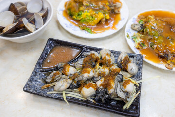 Taiwanese famous food cuisine oyster and clam soup