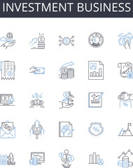 Investment business line icons collection. Finance industry, Trade market, Economic sector, Capital venture, Mtary commerce, Fiscal activity, Banking profession vector and linear Generative AI