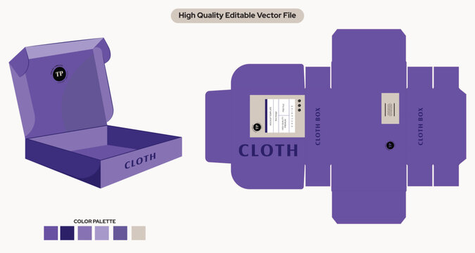 Cloth box design, apparel packaging box design with dieline, jeans shirt packaging, suit p box design, masculine packaging, garment box layout die line, editable vector file.