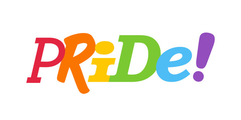 PRIDE Rainbow Lettering in collage Style. Different types, diversity representation. Vector banner.