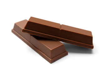 Chocolate wafer bars on a white background.