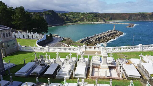 Beachfront cemetery located on a cliff in the Cantabrian Sea in Luarca, Asturias.