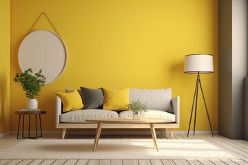 Yellow Living Room Interior Created with Generative AI