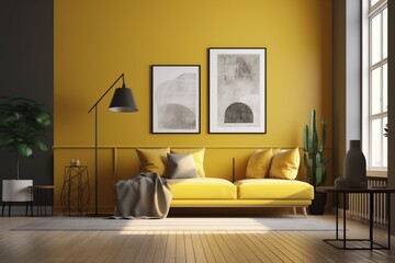 Yellow Living Room Interior Created with Generative AI