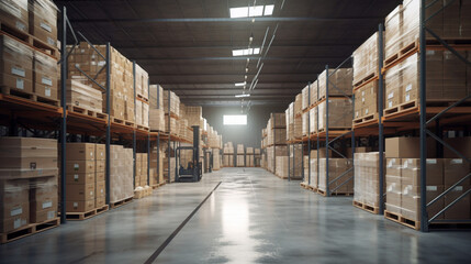 Modern Warehouse filled with different stock material