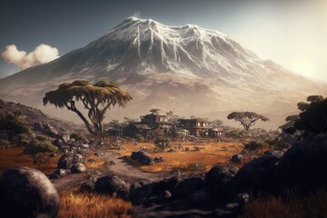 The breathtaking landscape of Mount Kilimanjaro, a natural wonder of Africa. Generated by AI
