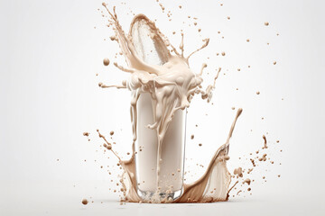 Splashing vanilla Milkshake  in a glas, on white background, AI generated