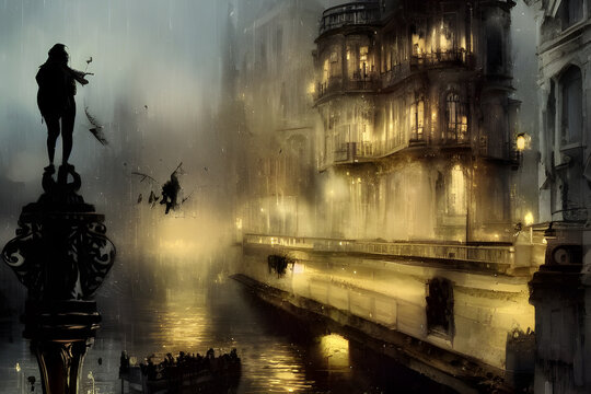 Photographs of fantastic and mystical Venice.Generative AI	