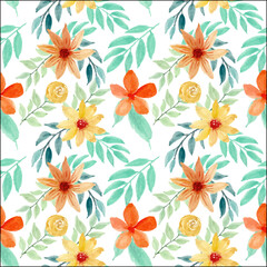 Watercolor green yellow floral seamless pattern
