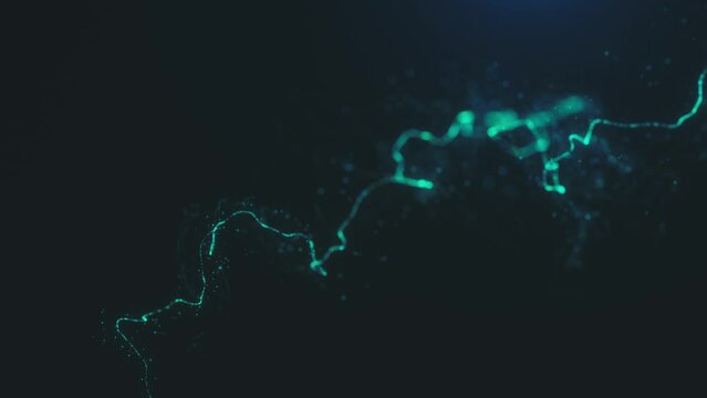 3d Glowing Distorted Light String/ 4k animation of an abstract 3d glowing light filament slowly snaking on a distorted path with ambien occlusion and depth of field