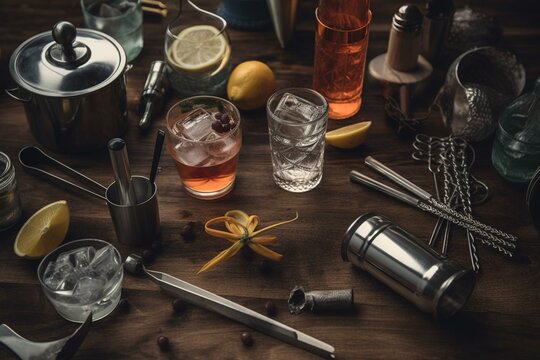 Tools for making cocktails and bartending. Generative AI