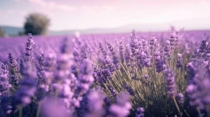  a field of lavender flowers with a blue sky in the background.  generative ai - obrazy, fototapety, plakaty