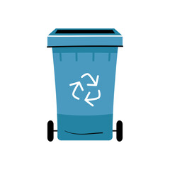 Container or recycle bins for paper, plastic, glass and general trash. Concept of separate garbage collection. Dumpsters of different colors isolated on white background. Flat vector illustration