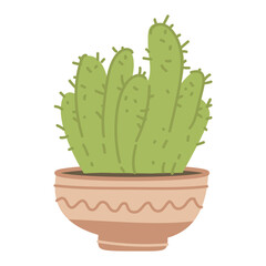 cute cacti and succulent in pot on white background. Vector illustration. Flower in pots on stands. Home jungle