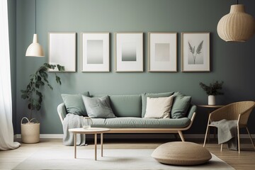 Green Sage Living Room Interior Design Created with Generative AI