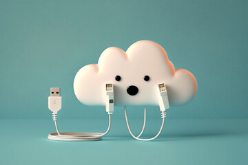 White cloud with connecting USB cables, Generative AI