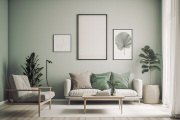 Green Sage Living Room Interior Design Created with Generative AI