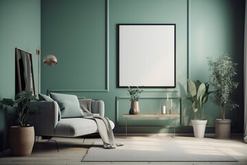 Green Sage Living Room Interior Design Created with Generative AI
