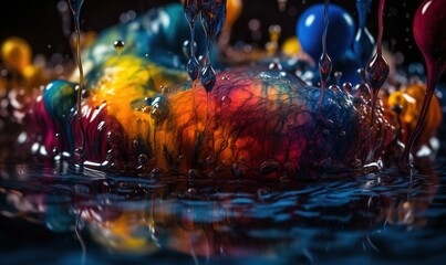 Fototapeta na wymiar a multicolored apple floating in a pool of water. generative ai