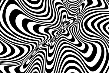 Hypnotic Illusion with Liquid Black and White Color. Optical Psychedelic Swirl with Monochrome Fluid Flow. Abstract Design Op Hypnosis. Vector Illustration.