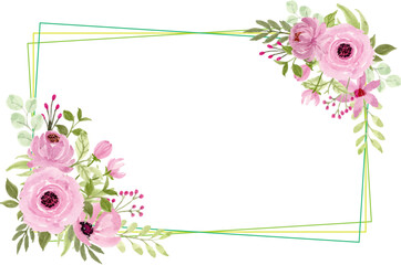 Watercolor pink floral frame