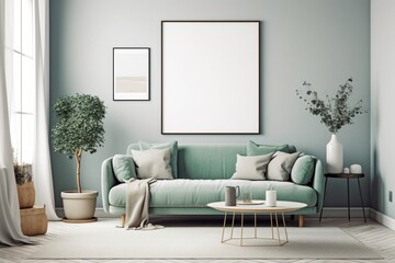 Green Sage Living Room Interior Design Created with Generative AI