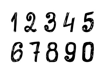 Number 1, 2, 3, 4, 5, 6, 7, 8, 9, 0. Hand drawing numerical vectors, black ink on white background