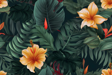 Beauty seamless tropical floral pattern, ai generative illustration