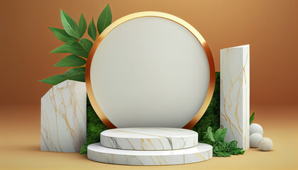 Abstract 3d podium for product presentation with geometric shapes, Empty round podium,Platforms for product presentation show new product background.Generative Ai