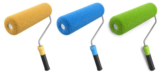 Set of paint roller for painting walls and renovating apartment on white