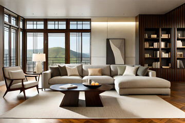 The interior design of a living room with an eclectic mix of furniture and decor  | Generative AI