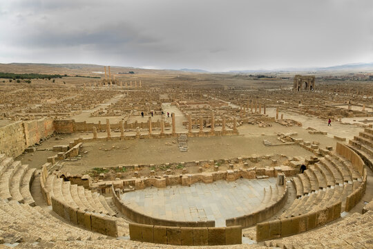 Ancient Thamugadi or Thamugas There is auditorium cavea of the theatre for 3500 seat,Timgad, Algeria, Africa