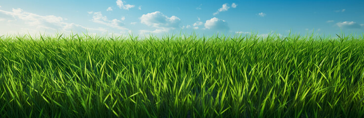 Obraz premium a green grassy background with clear blue skies. Generative Ai. 