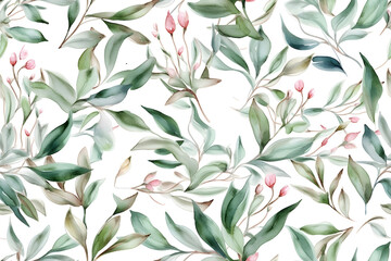 Seamless green floral pattern, ai generative illustration