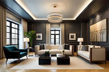 Fototapeta premium The interior design of a living room with an eclectic mix of furniture and decor | Generative AI